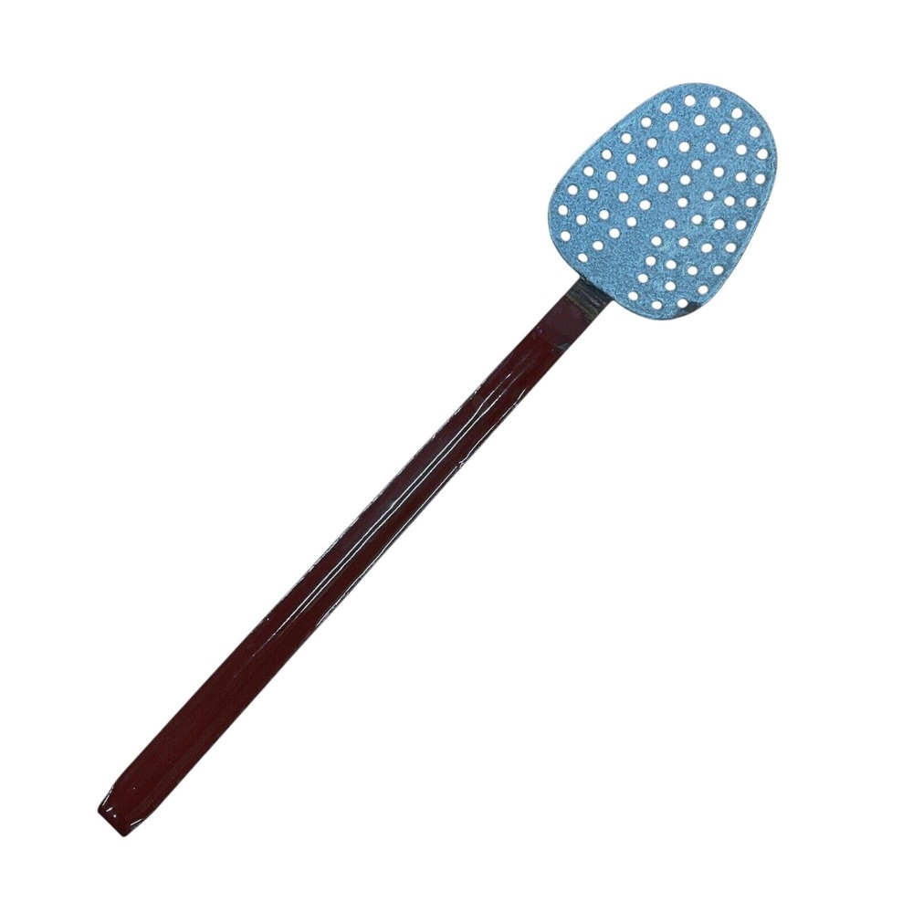 Vintage Graniteware Enamel Red Handle Skimmer‎ Strainer Rustic Kitchen Utensil
